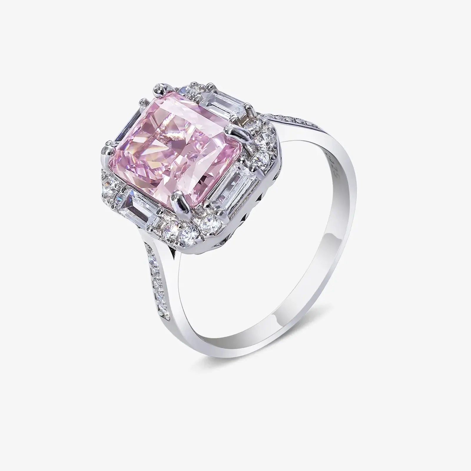 Pink Emerald Cut Diamond Studded Silver Ring - Tweov Jewels