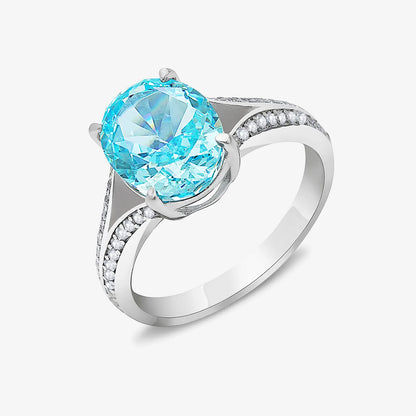 Oval Cut Sky Blue Topaz Silver Ring