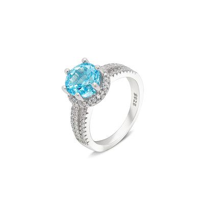 Blue Sapphire CZ Silver Ring For Women