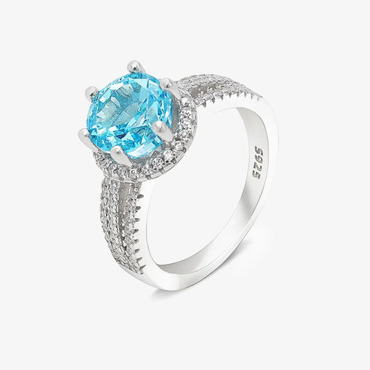Blue Sapphire CZ Silver Ring For Women