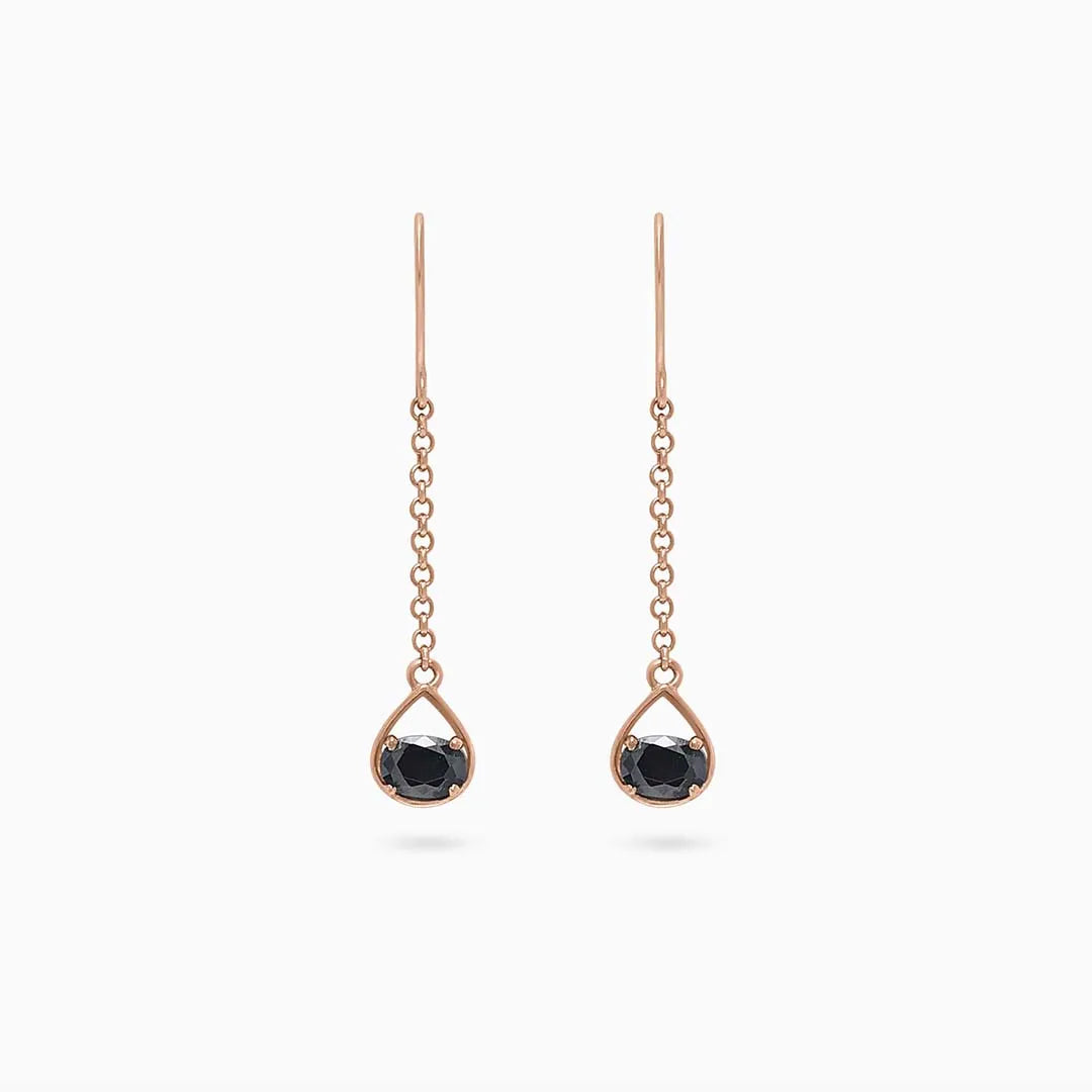 Long drop earrings - Pure Silver Earrings &#8211; Made With Shimmering Rose Gold Onyx