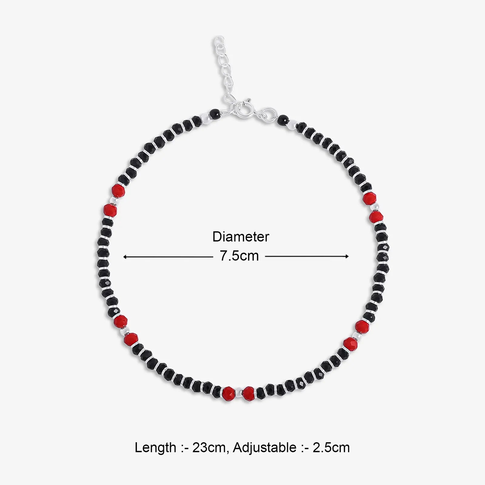 Beaded Red & Black Silver Anklet