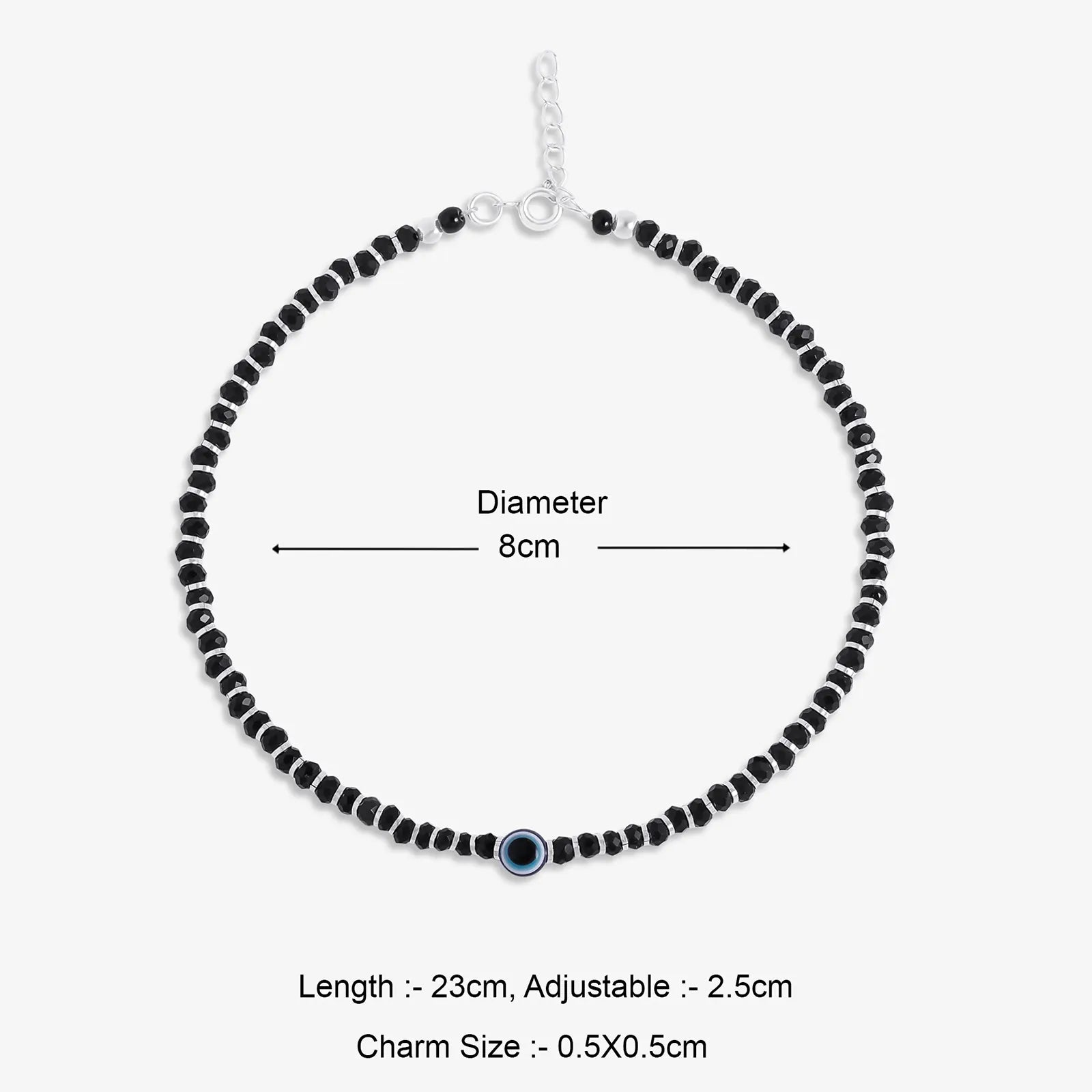 Evil Eye Black Bead Silver Anklet - Tweov Jewels