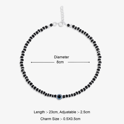 Evil Eye Black Bead Silver Anklet - Tweov Jewels