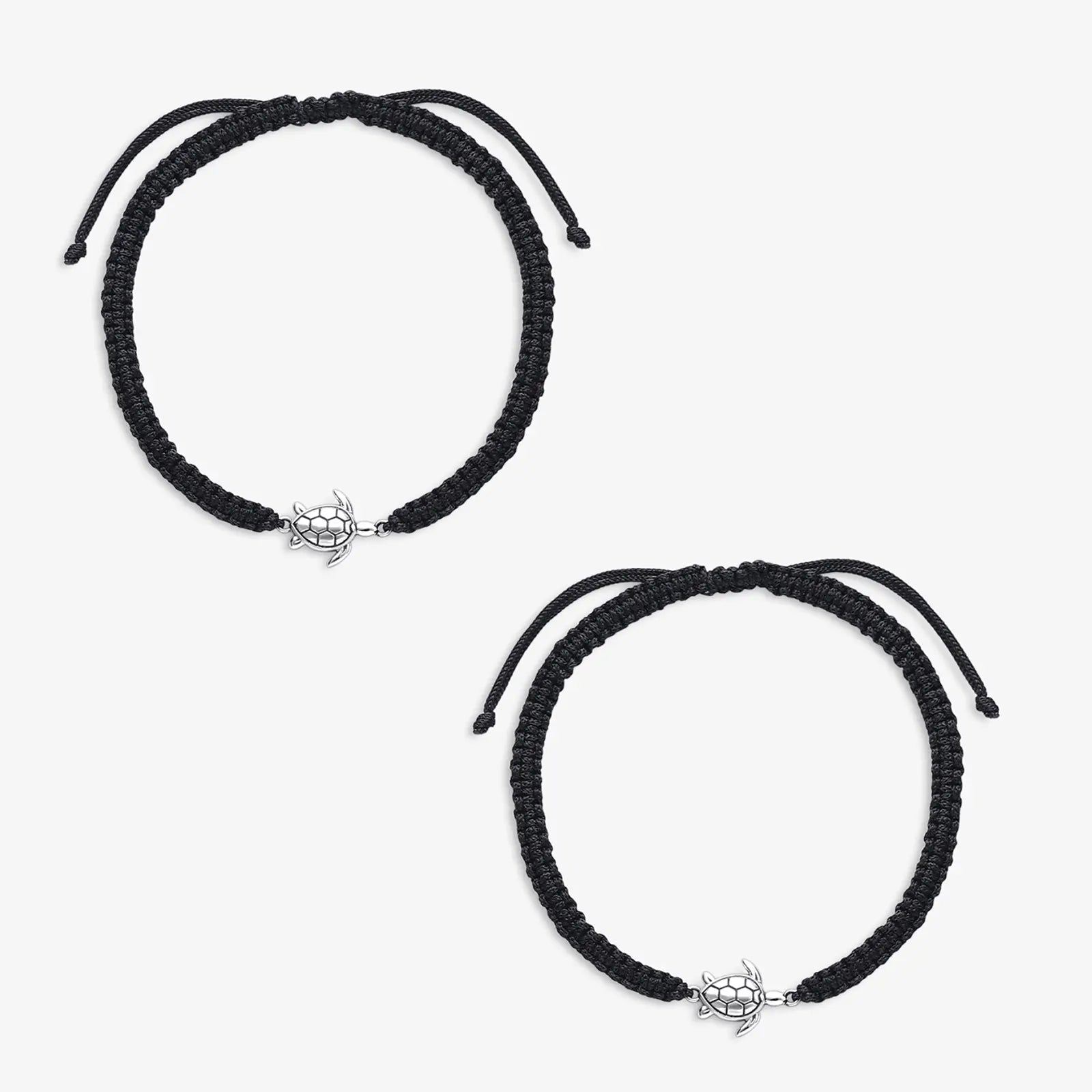 Tortoise Design Silver Black Thread Anklet