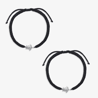 Tortoise Design Silver Black Thread Anklet