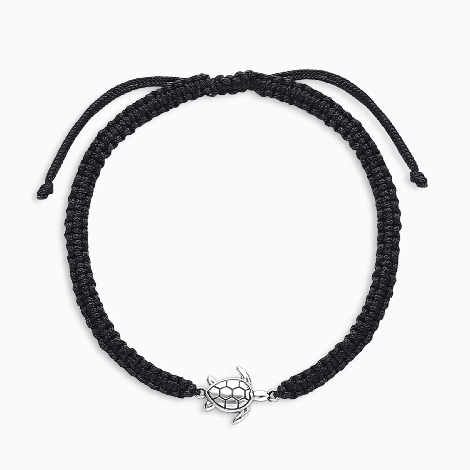 Tortoise Design Silver Black Thread Anklet