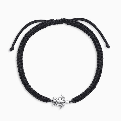 Tortoise Design Silver Black Thread Anklet