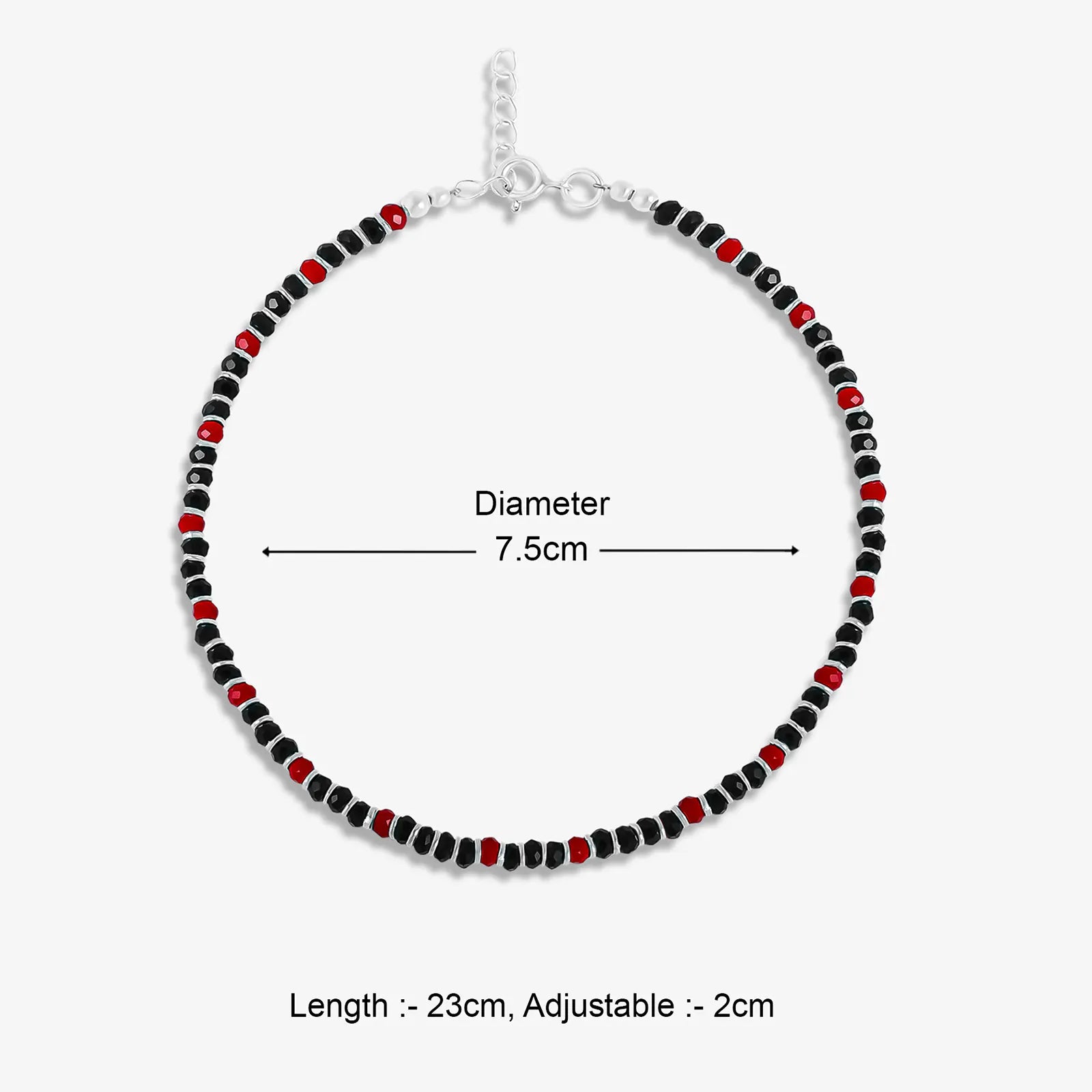 Trendy Red & Black Beads Silver Anklet