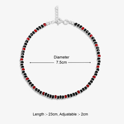 Trendy Red & Black Beads Silver Anklet