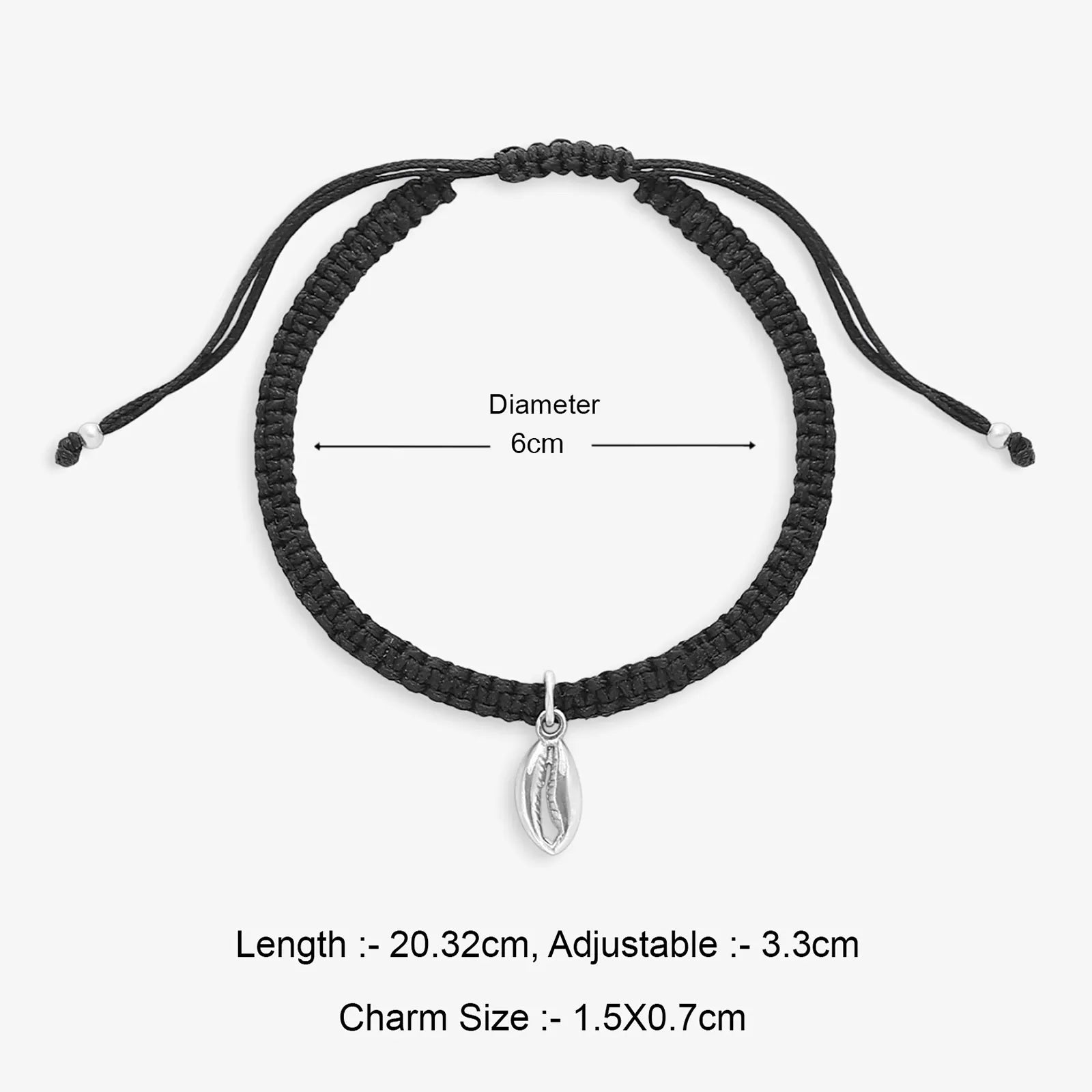 Silver Cowrie Shell Black Thread Anklet