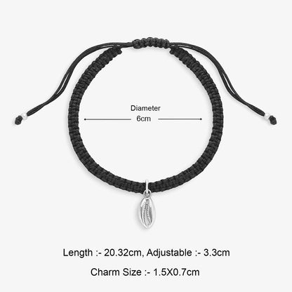 Silver Cowrie Shell Black Thread Anklet
