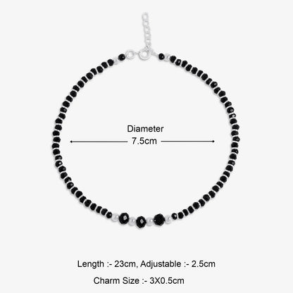 Black Crystal Beaded Silver Anklet