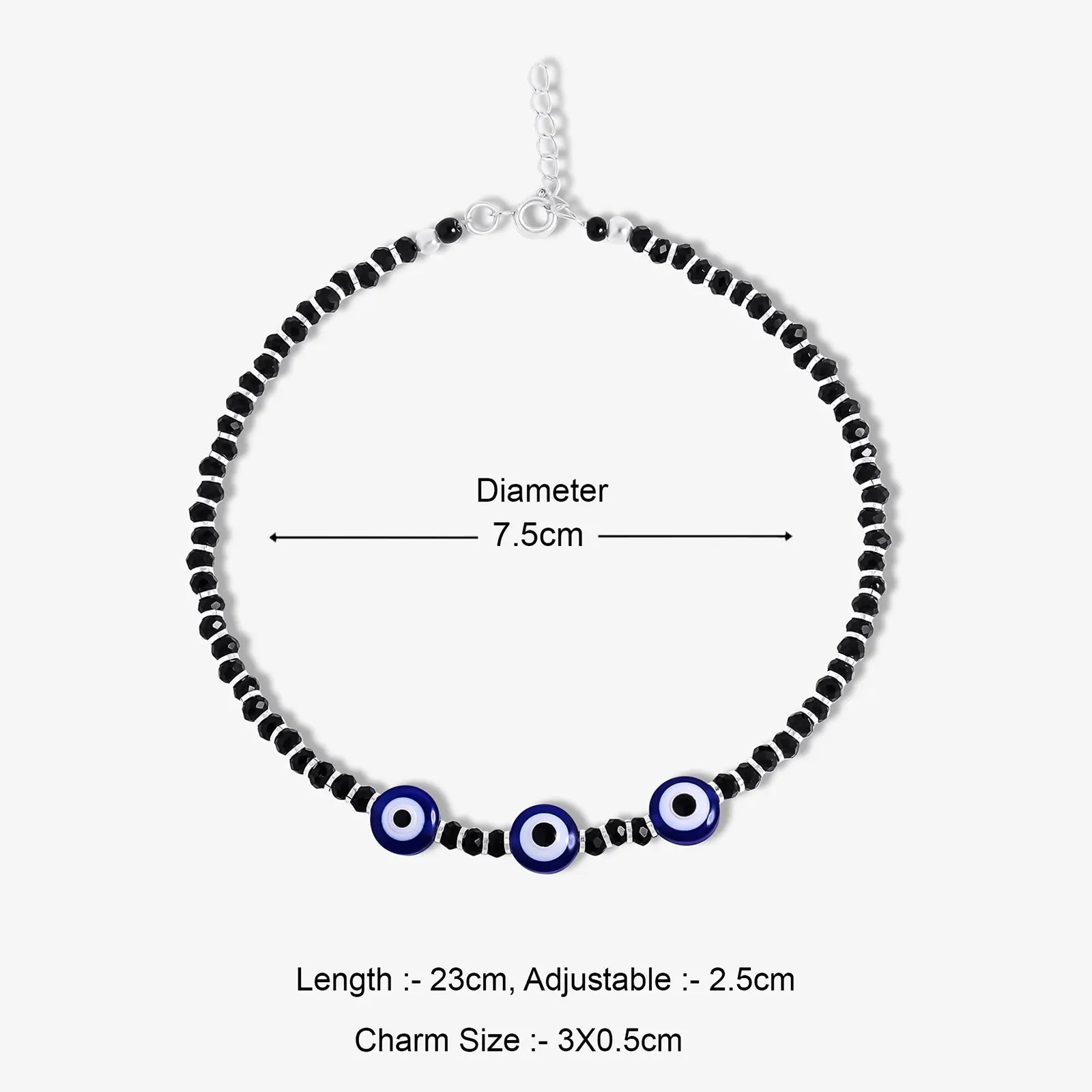 Nazariya Evil Eye Black Beads Silver Anklet