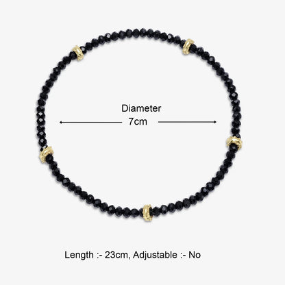 Golden & Black Beads Silver Anklet