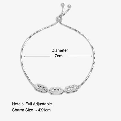 Tweov 925 Sterling Silver White Triple Zircon Chain Bracelet
