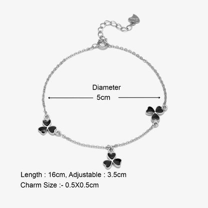 925 Sterling Silver Black Clover Leaf Bracelet