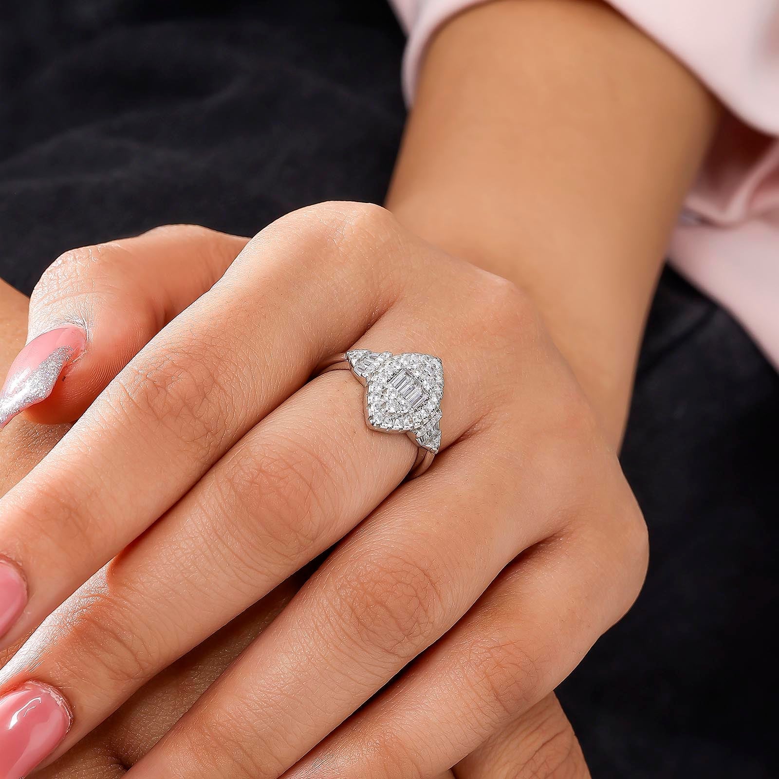 Marquise Shaped Silver Diamond Ring - Tweov Jewels