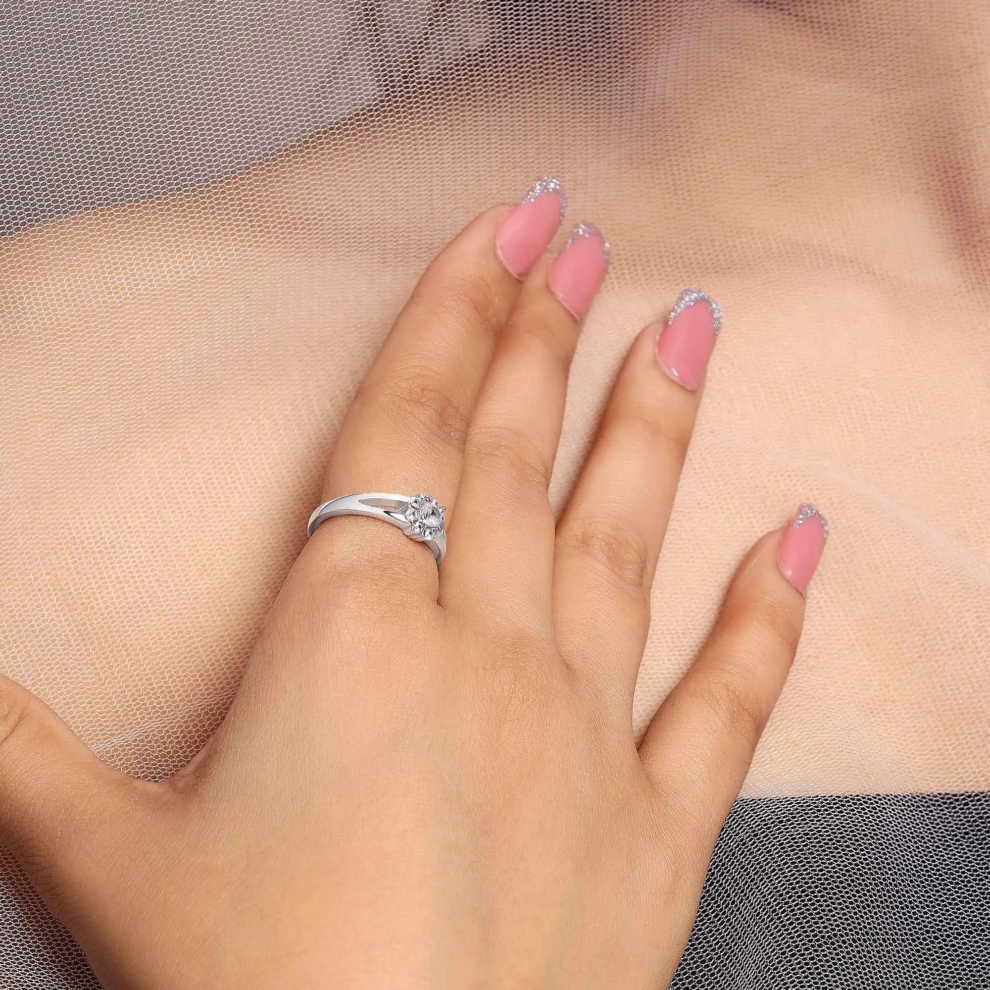 Floral Cubic Zirconia Studded Silver Ring - Tweov Jewels