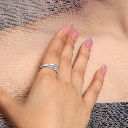 Floral Cubic Zirconia Studded Silver Ring - Tweov Jewels