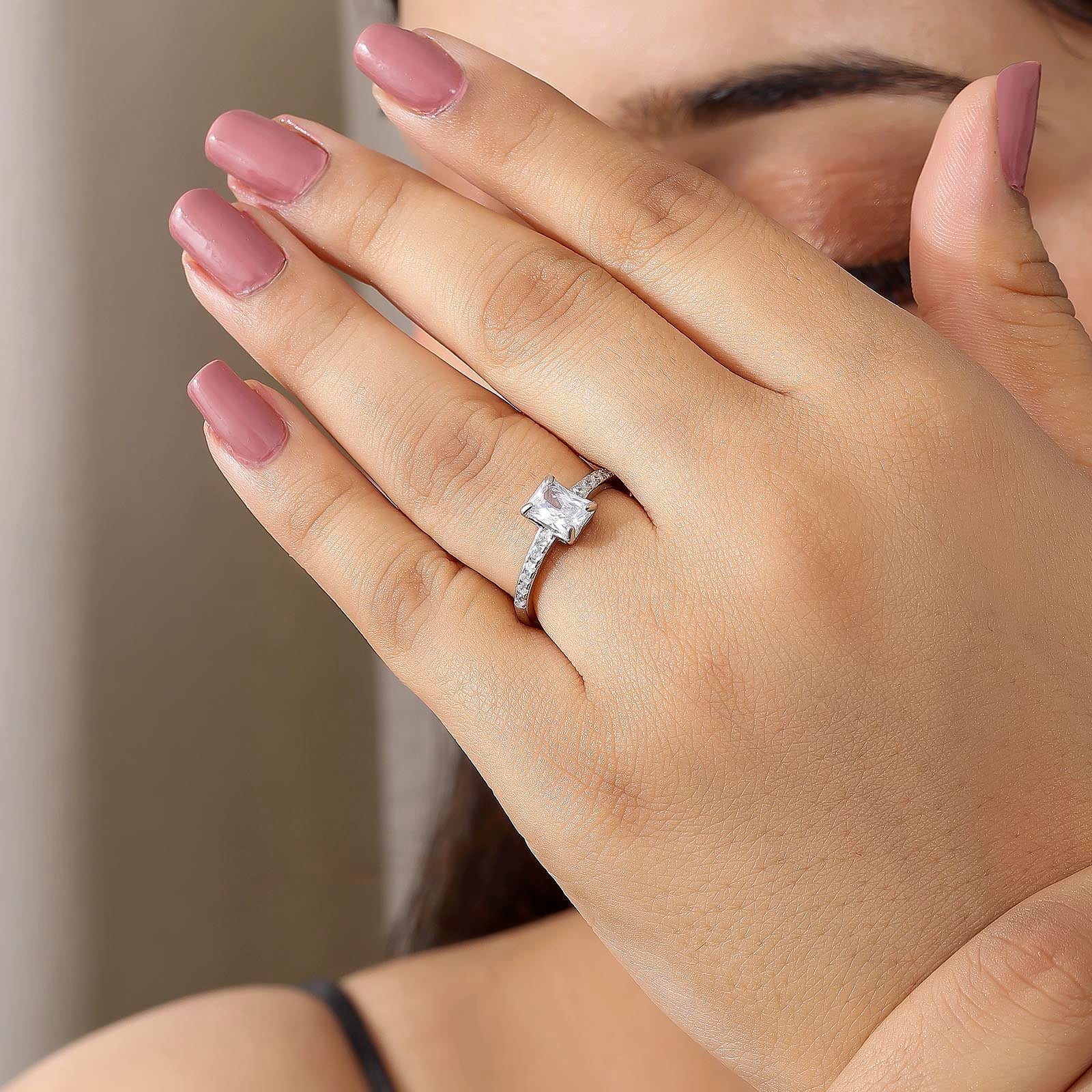 AD Emerald Cut Solitaire Silver Ring - Tweov Jewels