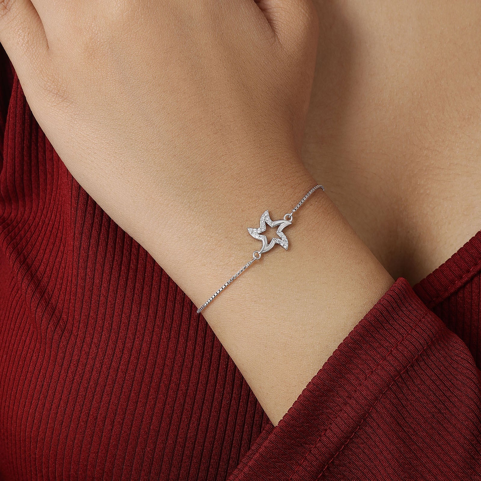 925 Sterling Silver Cz Star Design Bracelet - Tweov Jewels