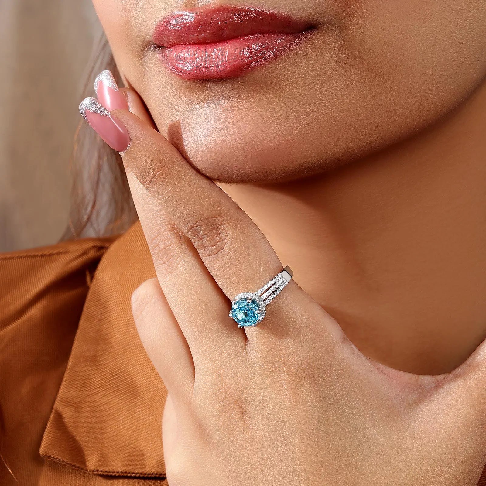 Blue Sapphire CZ Silver Ring For Women