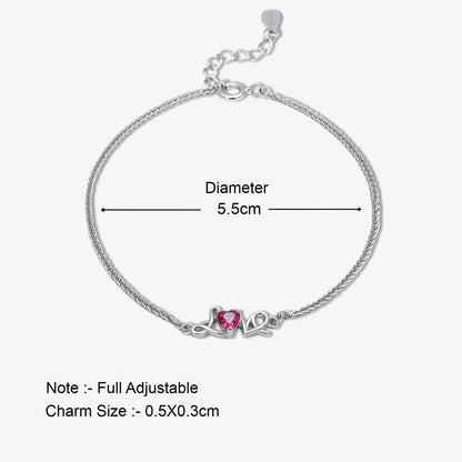 Love With Romantic Red Heart 925 Sterling Silver Bracelet