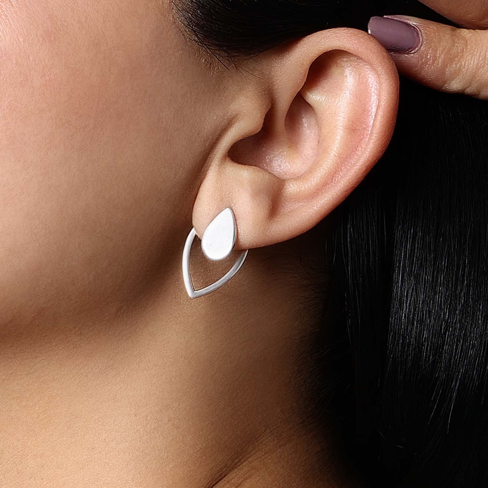 Silver Earrings - Pure Silver Earrings &#8211; 2 in 1 Dew Drop Model With Silver Finish