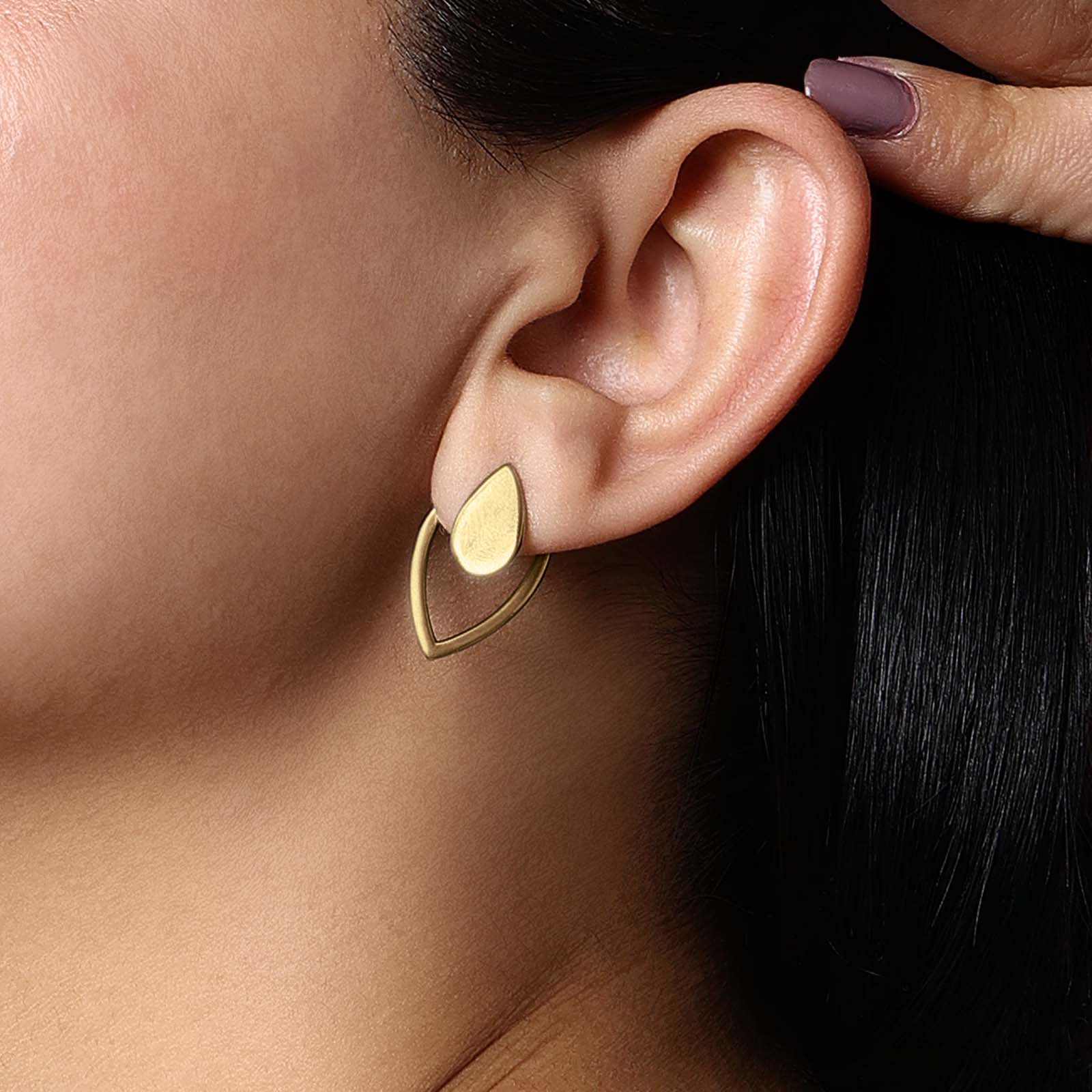 313 - Pure Silver Earrings &#8211; 2 in 1 Dew Drop Model With Gold Finish
