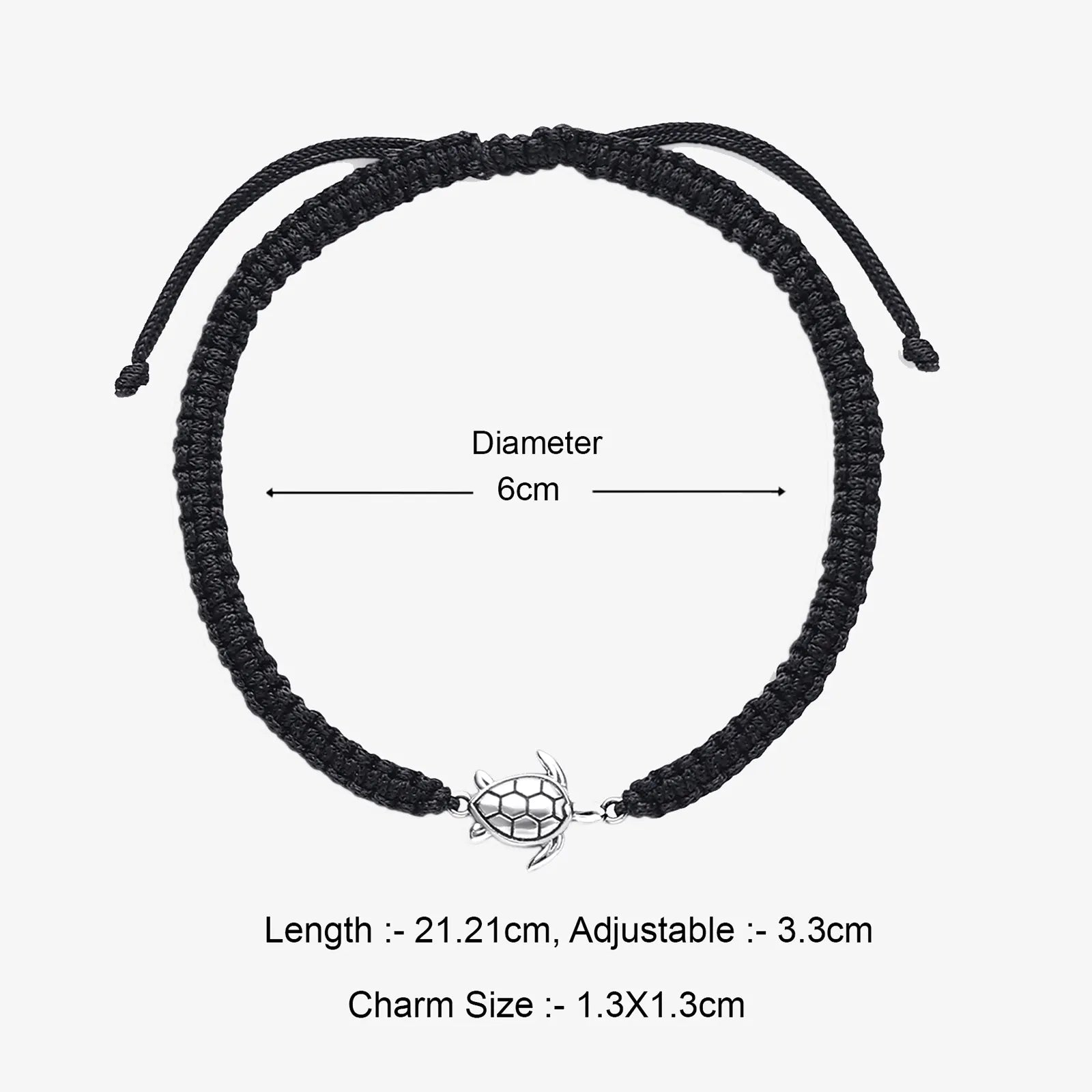 Tortoise Design Silver Black Thread Anklet