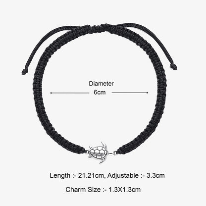 Tortoise Design Silver Black Thread Anklet