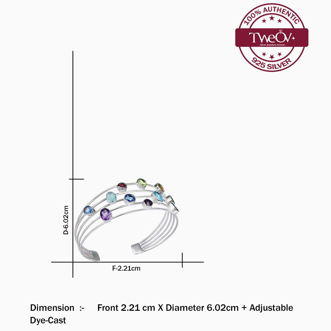 Multicolor Gemstone 925 Sterling Silver Bangle Bracelet - Tweov Jewels