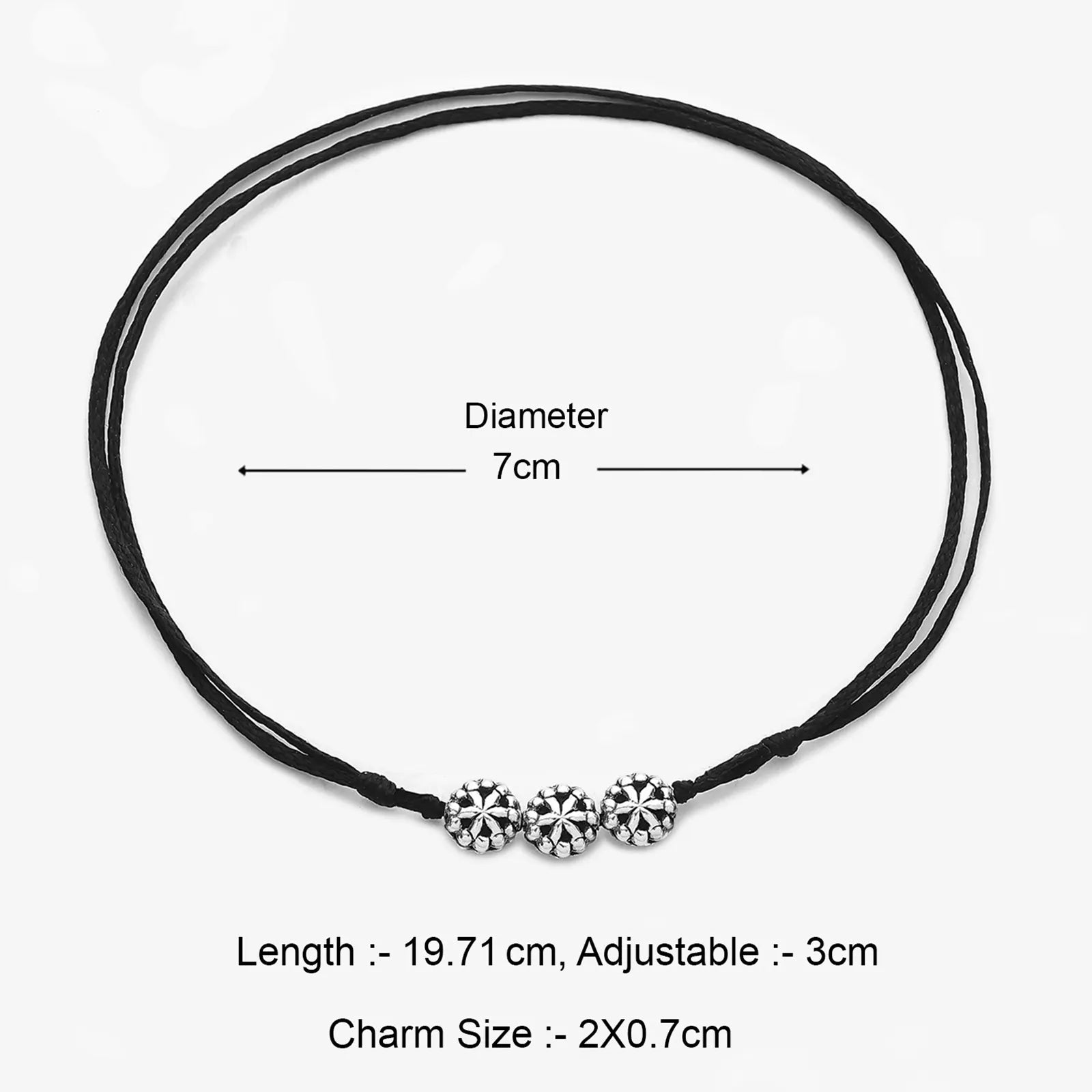 Silver Triple Floral Black Thread Anklet - Tweov Jewels
