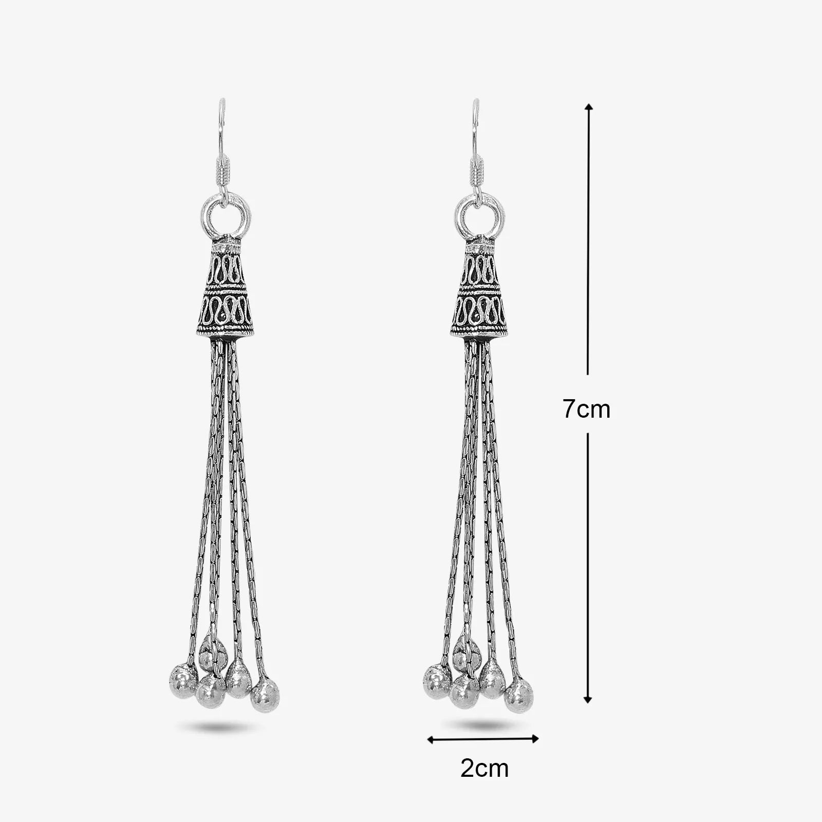 Long Dangling Silver Oxidised Earrings - Tweov Jewels