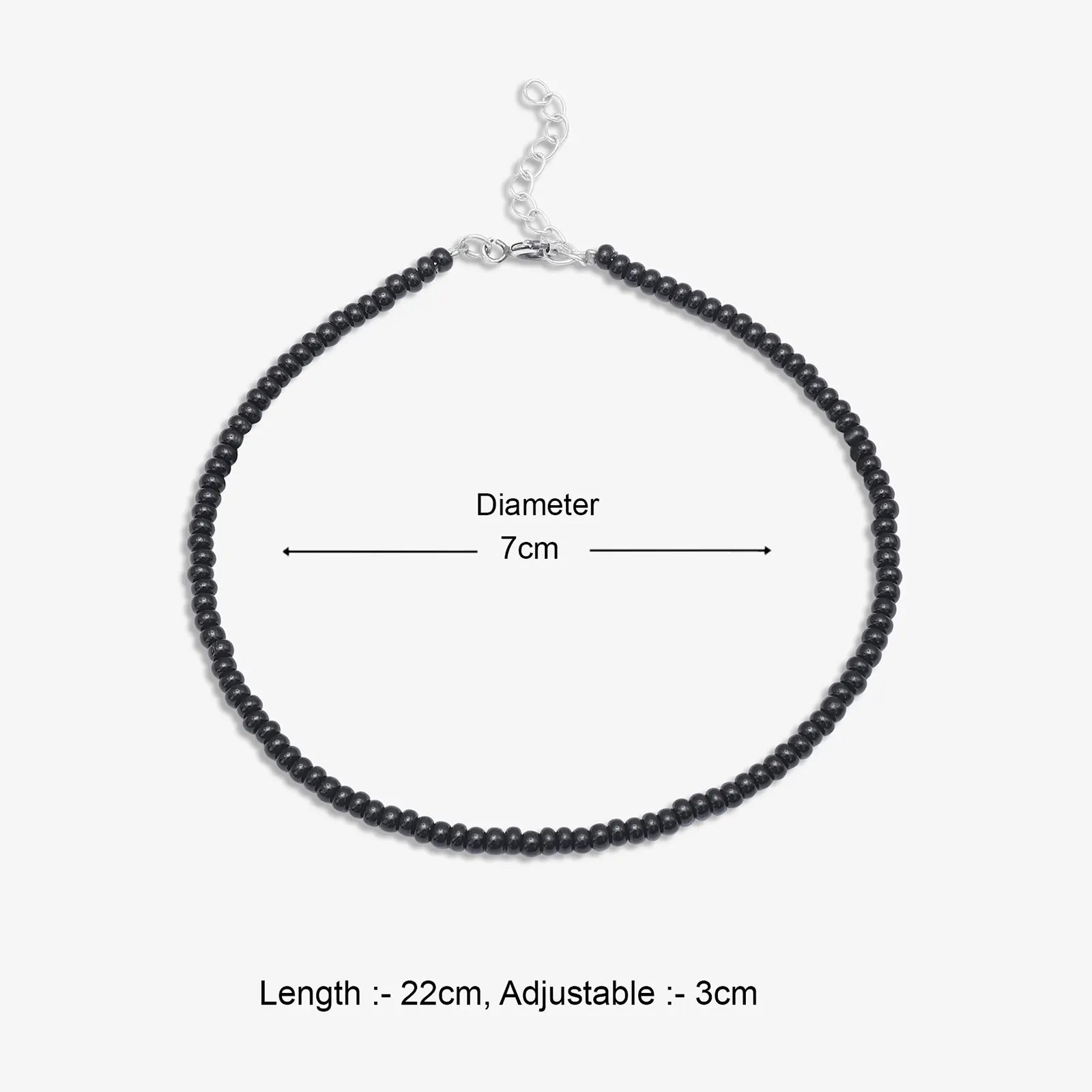 Silver Plain Black Bead Anklet