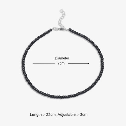 Silver Plain Black Bead Anklet
