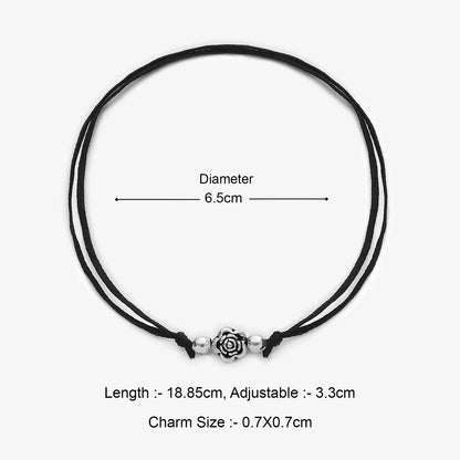 Silver Floral Black Thread Anklet
