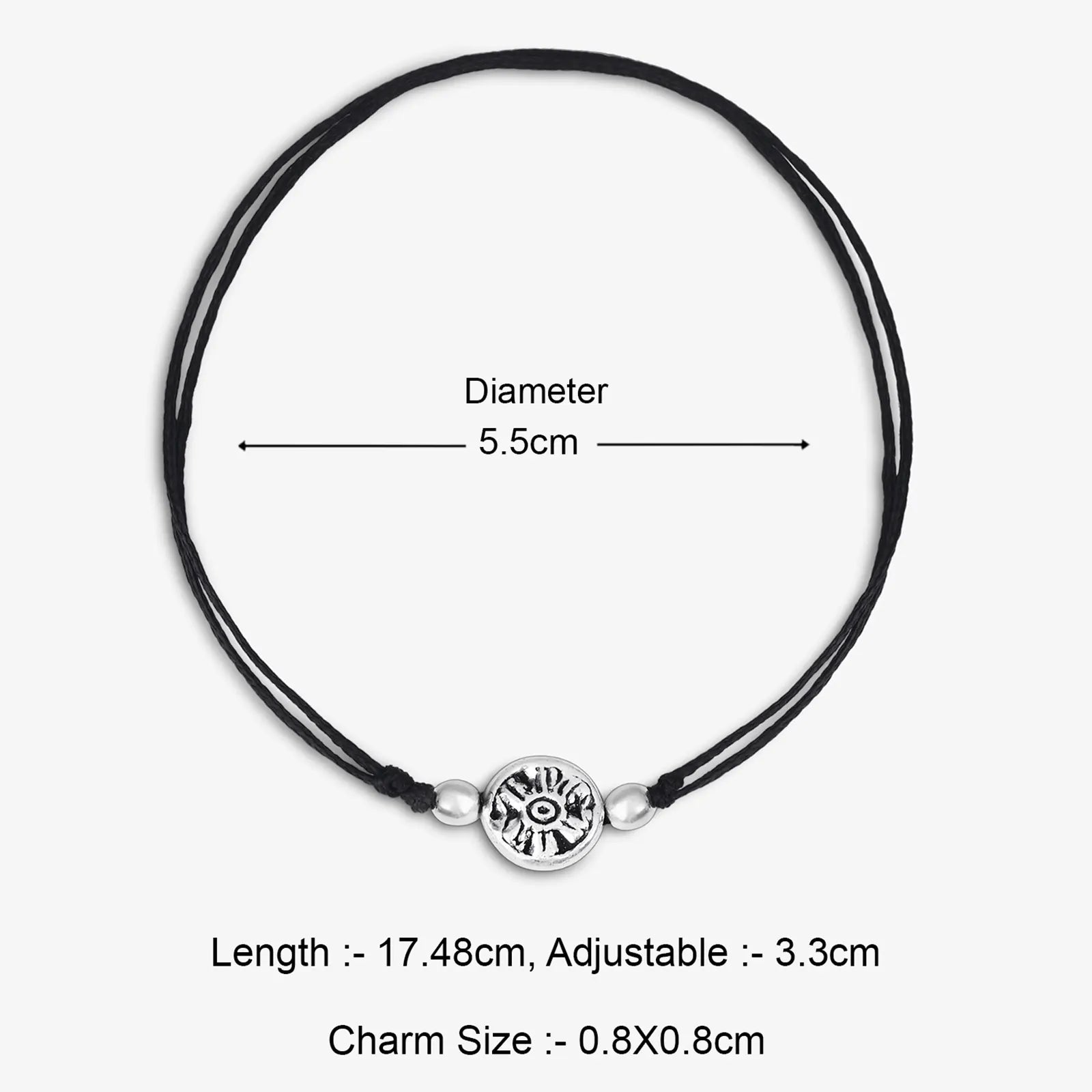 Silver Floral Motif Black Thread Anklet