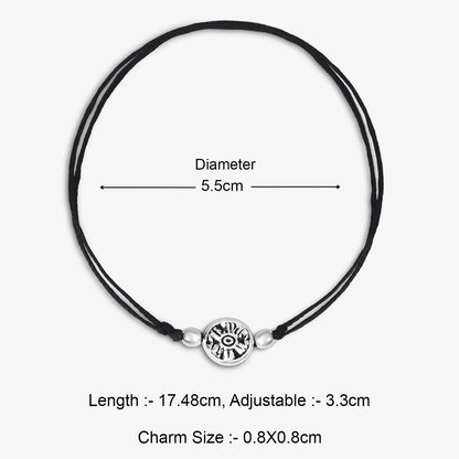 Silver Floral Motif Black Thread Anklet