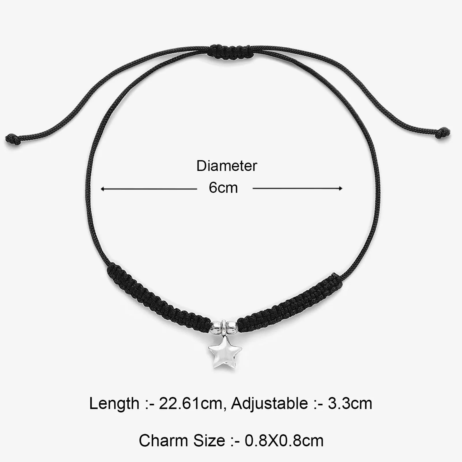 Star Design Silver Black Thread Anklet