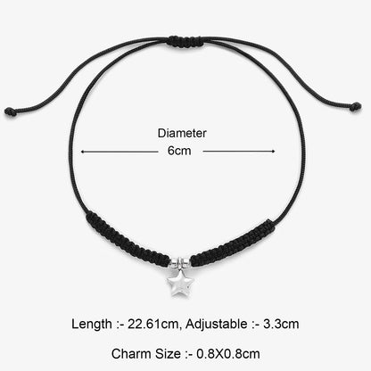 Star Design Silver Black Thread Anklet