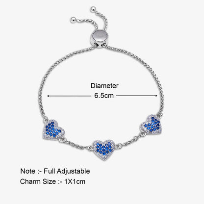 925 Sterling Silver White and Blue Zirconia Heart Chain Bracelet