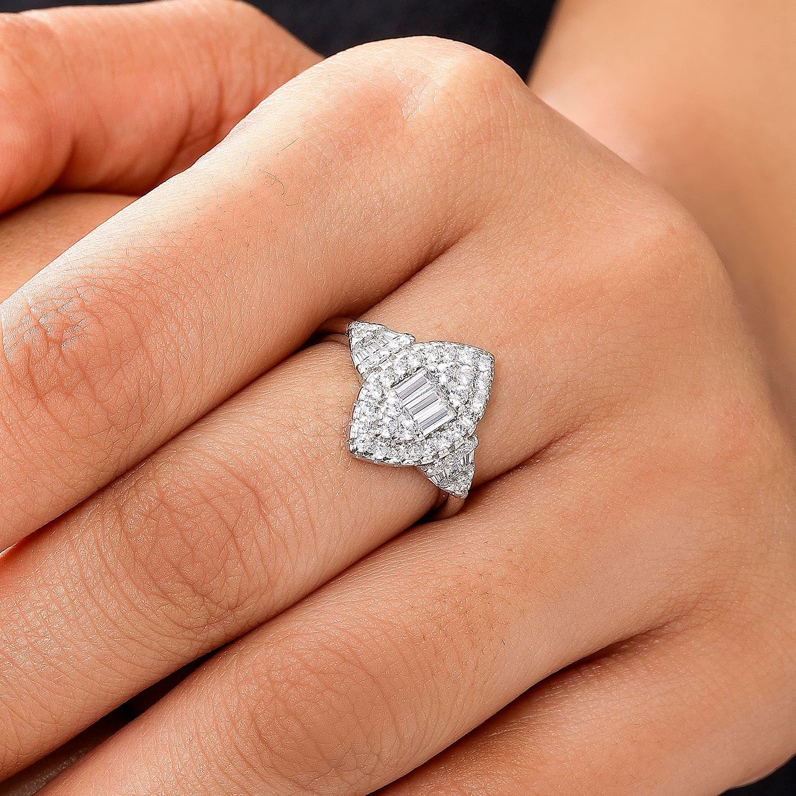 Marquise Shaped Silver Diamond Ring - Tweov Jewels