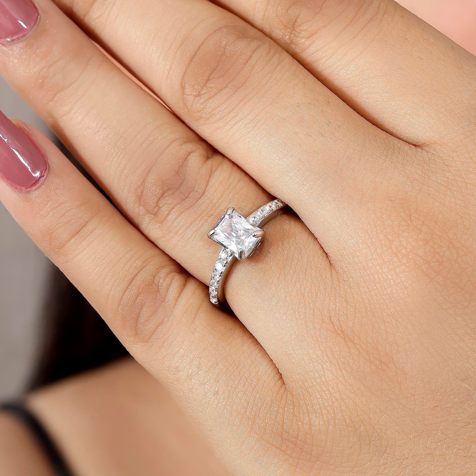 AD Emerald Cut Solitaire Silver Ring - Tweov Jewels