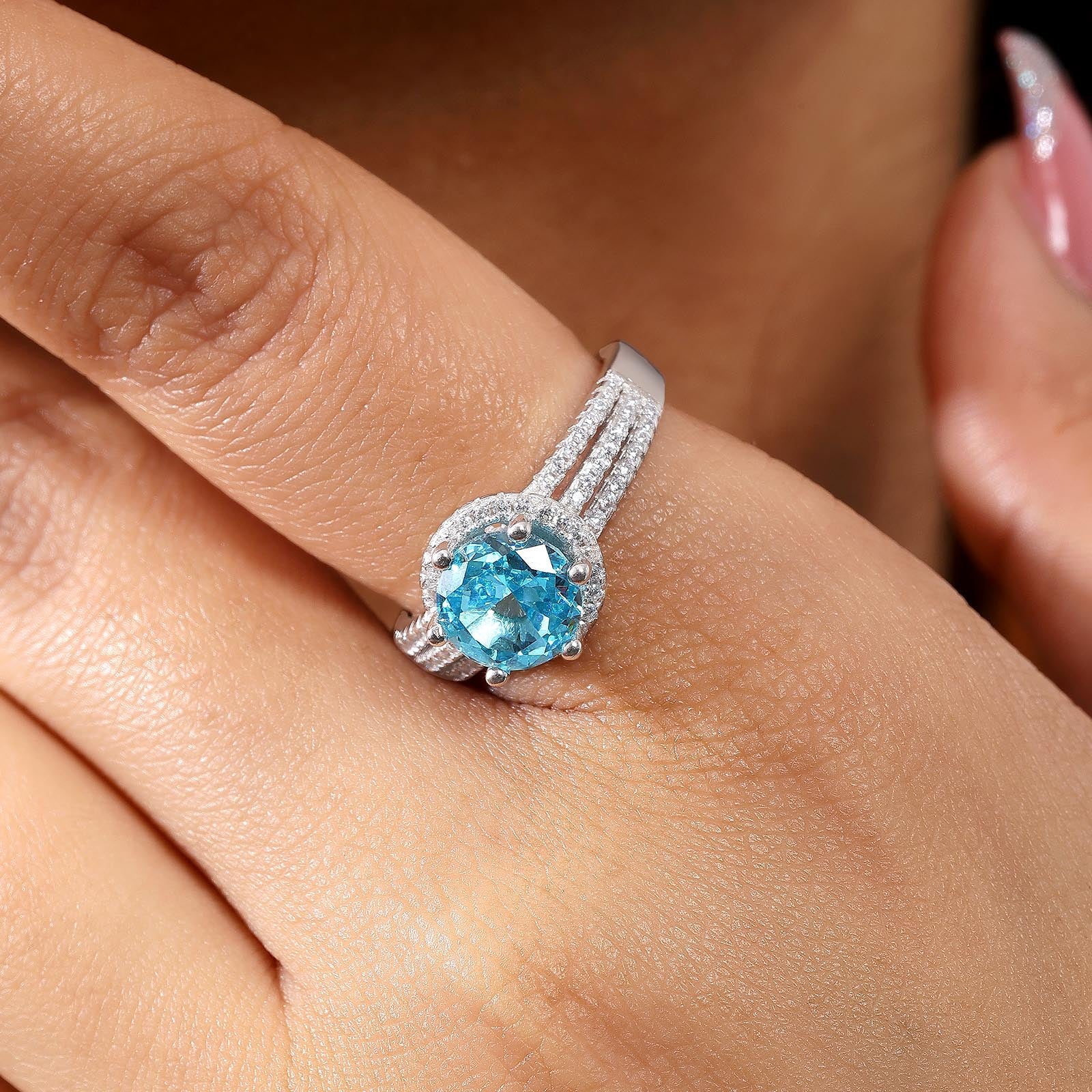 Blue Sapphire CZ Silver Ring For Women