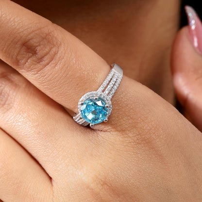 Blue Sapphire CZ Silver Ring For Women