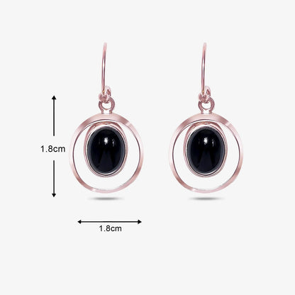 Pure Silver Earrings - Black Onyx Drop With Rose Gold Finish - Tweov Jewels
