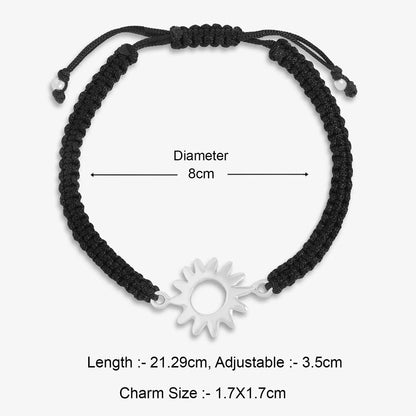 Sun Design Silver Black Thread Anklet