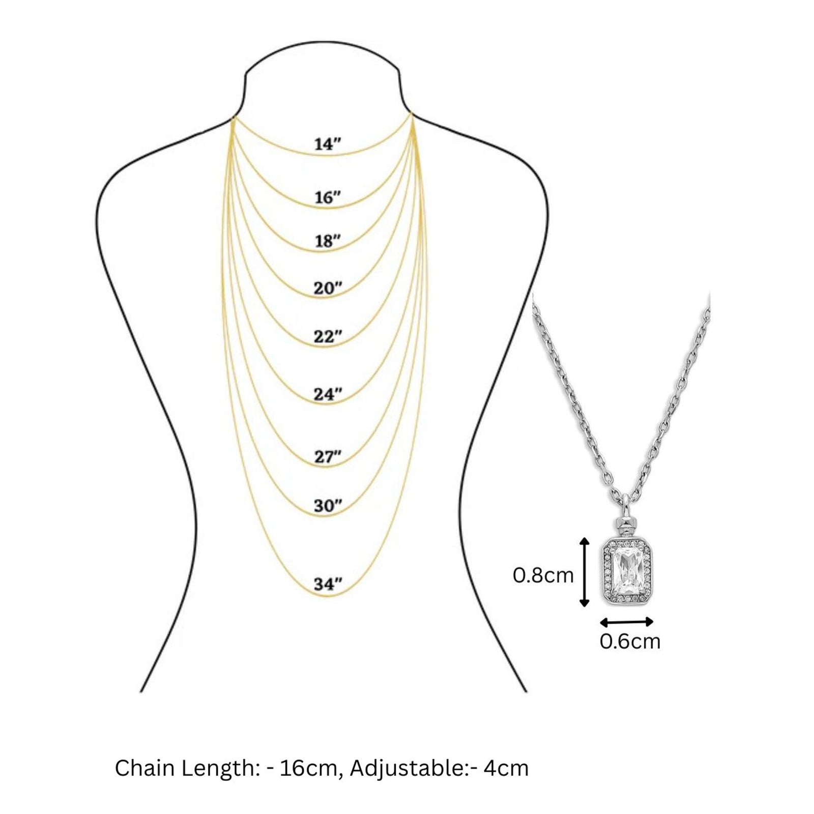 Emerald-Cut Zircon Pendant Necklace for Women – 925 Sterling Silver Rhodium Plated
